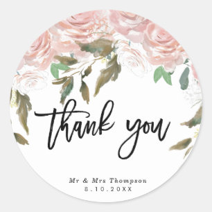 rustic pink roses wedding thank you sticker