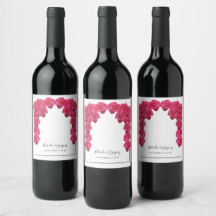Rustic Pink Roses Wedding Wine Label