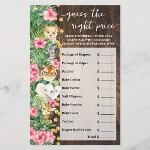 Rustic Pink Safari Guess Right Price Shower Game Flyer
