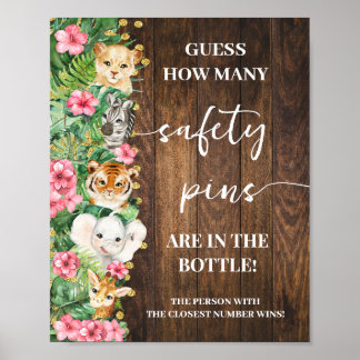 Rustic Pink Safari How Many Safety Pin Shower Game Poster
