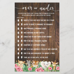 Rustic Pink Safari Over or Under Shower Game Card