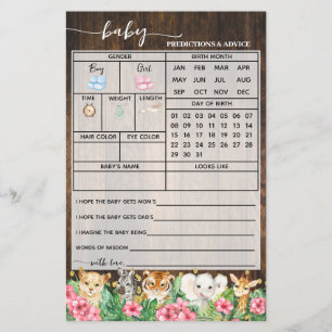 Rustic Pink Safari Predictions Baby Shower Card