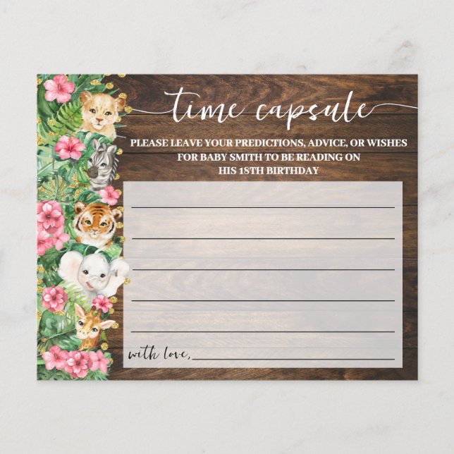 Rustic Pink Safari Time Capsule Baby Shower Card (Front)