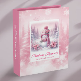 Rustic Pink Snowman Cozy Forest Christmas Memory  Binder