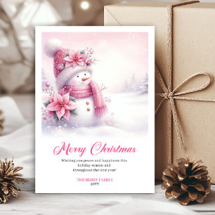 Rustic Pink Snowman Printable Winter Scene Greetin Holiday Card