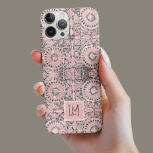 Rustic Pink Stamped Vintage Aesthetic Floral iPhone 13 Case