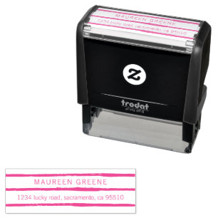 Rustic Pink Stripes Return Address Rubber Stamp