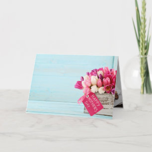 Rustic Pink Tulips Box Photograph Mothers Day Holiday Card