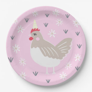 Rustic Pink Vintage Chicken Illustration Paper Plate