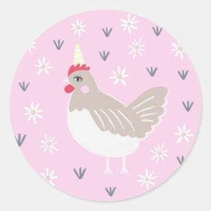 Rustic Pink Vintage Farm Chicken Illustration  Classic Round Sticker