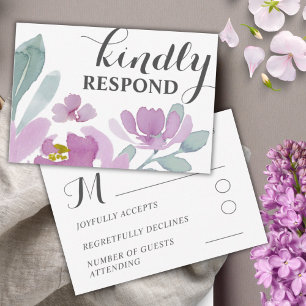 Rustic Pink Watercolor Floral Wedding RSVP Card