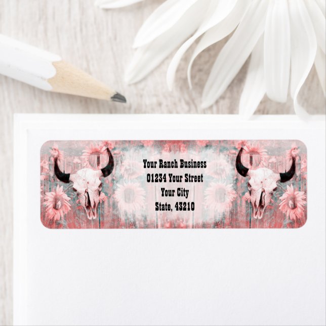Rustic Pink Western Bull Skull Sunflowers On Wood (Insitu)