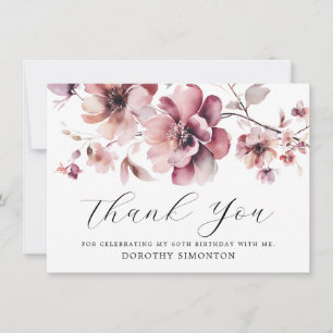 Rustic Pink Wildflower 60th Birthday Thank You