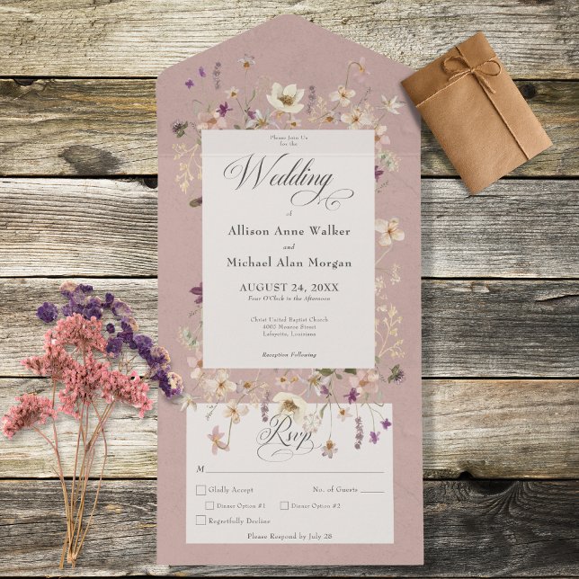 Rustic Pink Wildflower Frame All In One Invitation (Creator Uploaded)