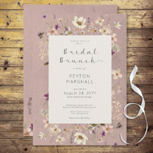 Rustic Pink Wildflower Frame Bridal Brunch Invitation