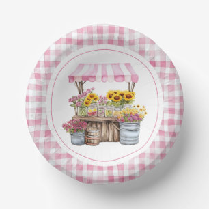 Rustic Pink Wildflower Sunflowers Farmers Market Paper Plate