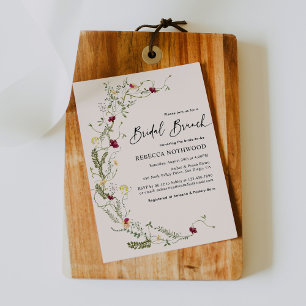 Rustic Pink Wildflowers Bridal Brunch Invitation