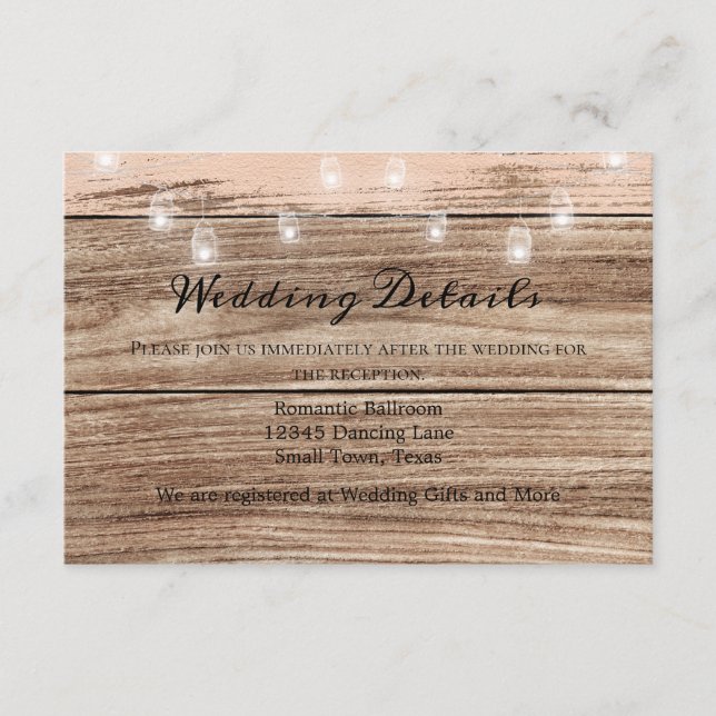 Rustic Pink Wood and Lanterns Enclosure Card (Front)