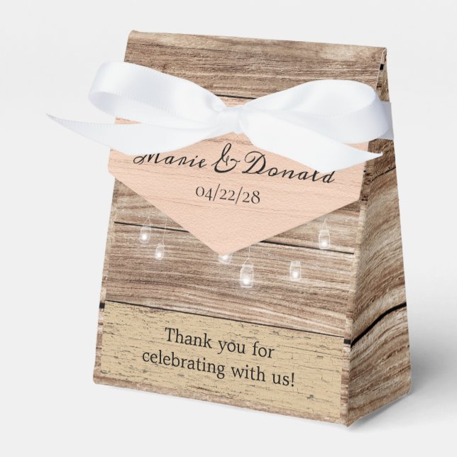 Rustic Pink Wood and Lanterns Favor Box (Front Side)