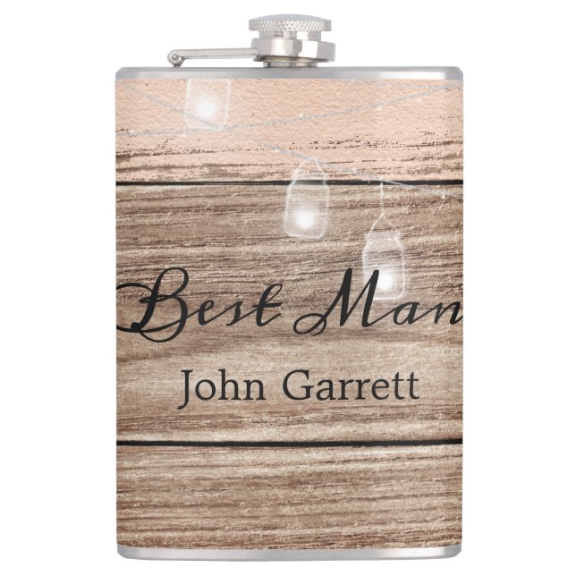 Rustic Pink Wood and Lanterns Hip Flask (Front)
