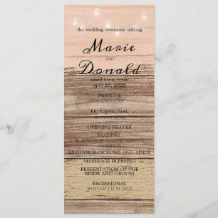 Rustic Pink Wood and Lanterns Wedding Program