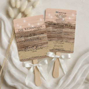 Rustic Pink Wood and Lanterns Wedding Program Hand Fan