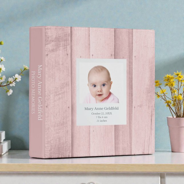 Rustic Pink Wood Custom Baby Photos Binder (Creator Uploaded)