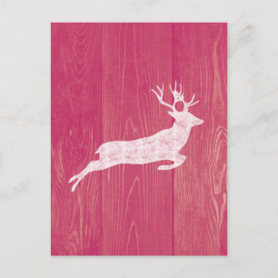 Rustic Pink Wood With Vintage Deer Postcards