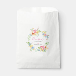 Rustic Pink Yellow Watercolor Floral Baby Shower Favour Bag