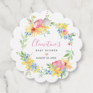 Rustic Pink Yellow Watercolor Floral Baby Shower Favour Tags