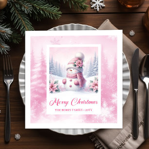 Rustic Pinkmas Cozy Winter Scene Kids Party Xmas Napkin