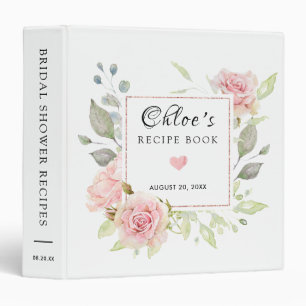 Rustic PinkRose Floral Bridal Shower Recipe Book Binder