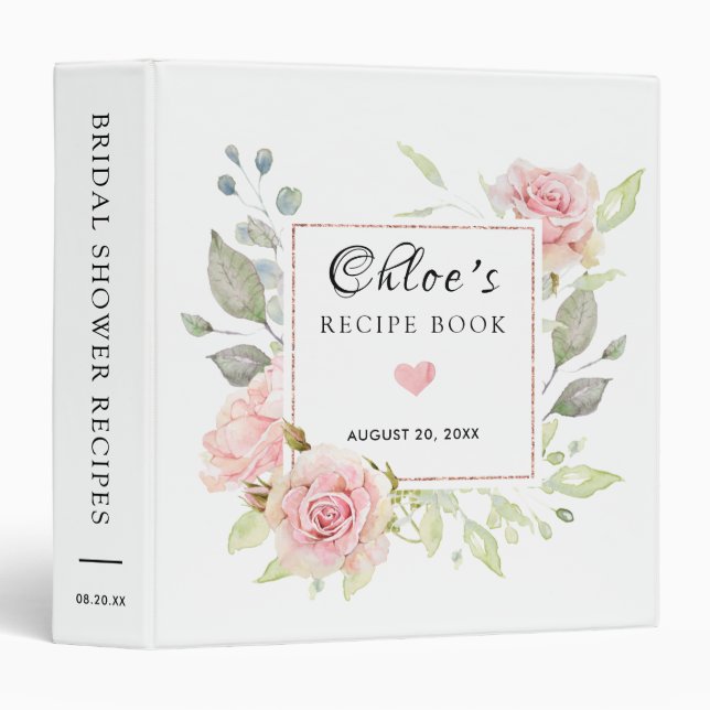 Rustic PinkRose Floral Bridal Shower Recipe Book Binder (Front/Spine)