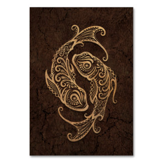 Rustic Pisces Zodiac Sign on Stone Effect Table Number