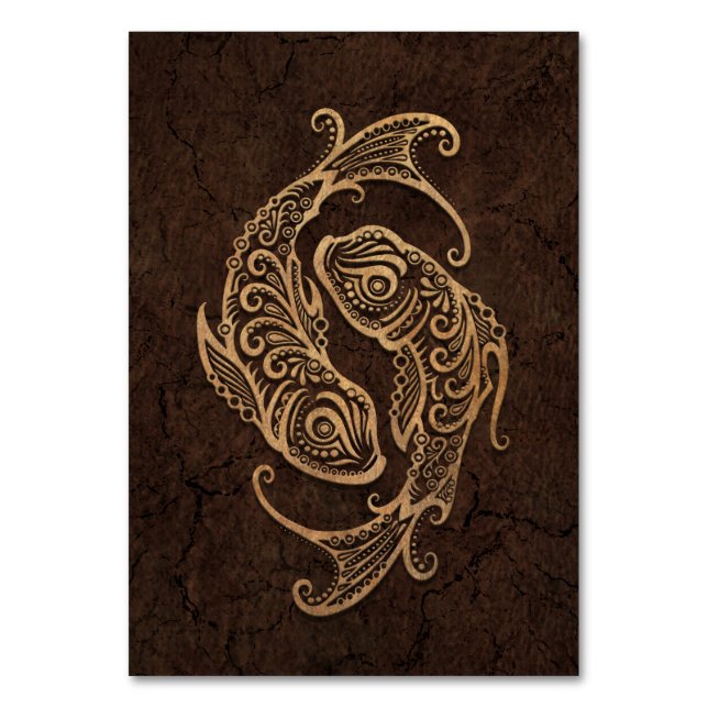 Rustic Pisces Zodiac Sign on Stone Effect Table Number (Front)