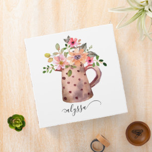 Rustic Pitcher Peach & Mauve Watercolor Floral Binder