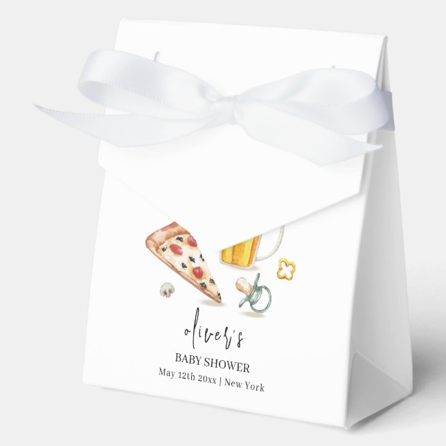 Rustic Pizza Beers Pacifier Baby Shower  Favor Box (Front)