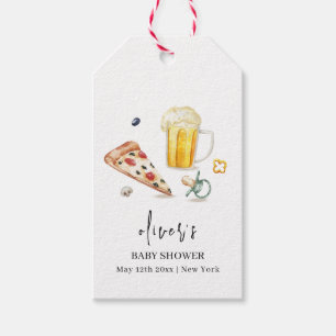 Rustic Pizza Beers Pacifier Baby Shower Gift Tags
