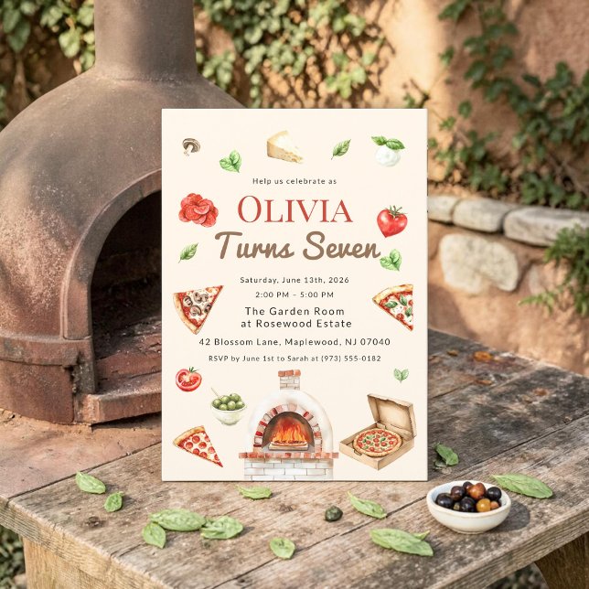 Rustic Pizza Oven 7th Birthday Party Invitation (Creator Uploaded)