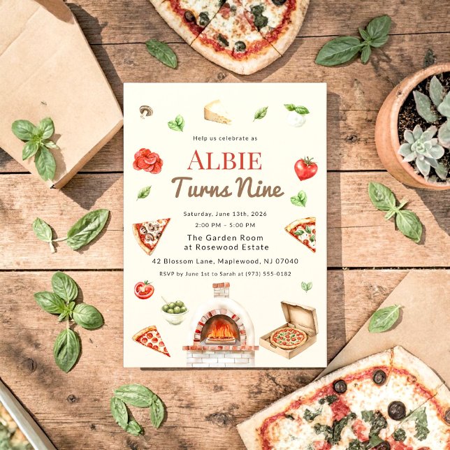 Rustic Pizza Party 9th Birthday Invitation (Creator Uploaded)