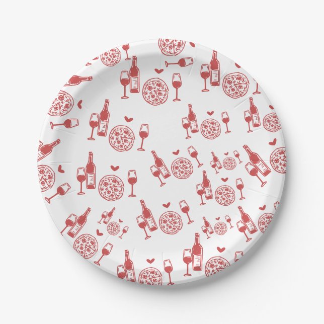 Rustic Pizza & Wine Bridal Shower  Paper Plate (Front)
