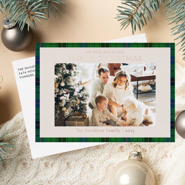 Rustic Plaid 1 Photo Custom Tartan Christmas Foil Holiday Card (Rustic Plaid 1 Photo Custom Tartan Christmas Foil Holiday Card)