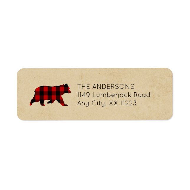 Rustic Plaid Bear return address label (Front)