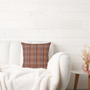 Rustic Plaid – Brown & Blue Artistic Checks Throw Pillow
