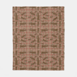 Rustic plaid brown moose fleece blanket