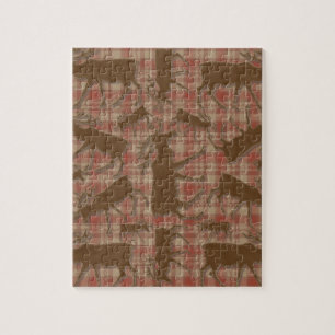 Rustic plaid brown moose jigsaw puzzle