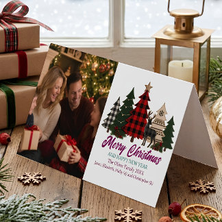 Rustic Plaid Christmas Family Photo Card