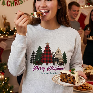 Rustic Plaid Christmas Family Trees Reindeer Merry Sweatshirt