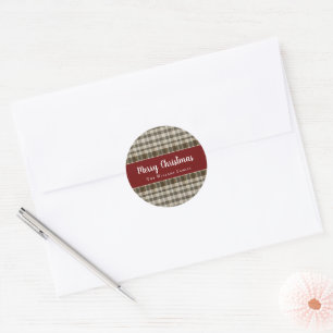 Rustic Plaid Classic Merry Christmas Round Sticker