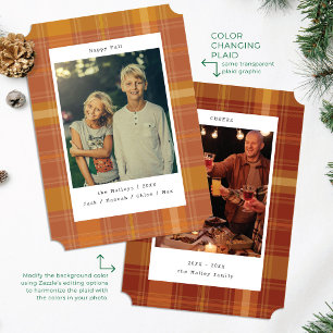 Rustic Plaid Color Changing Photo Fall Holiday Card